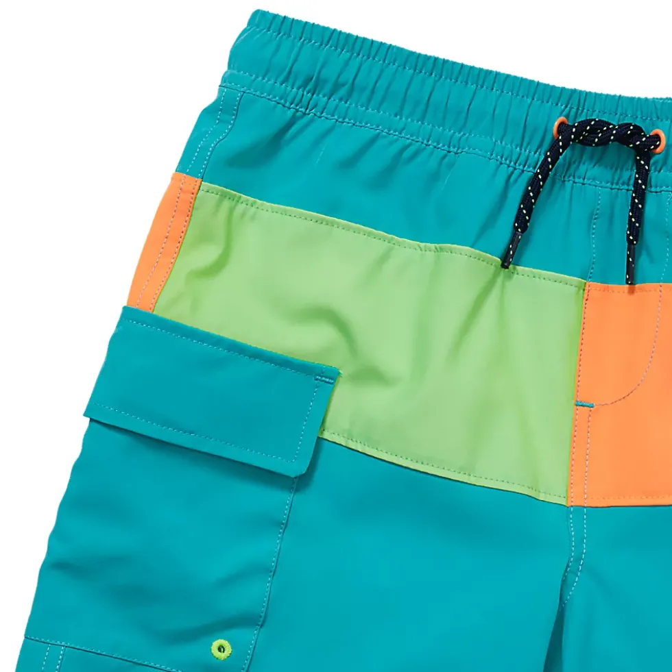 Boys Chlorine Resistant Colorblock Hydroliner Board Swim Trunks