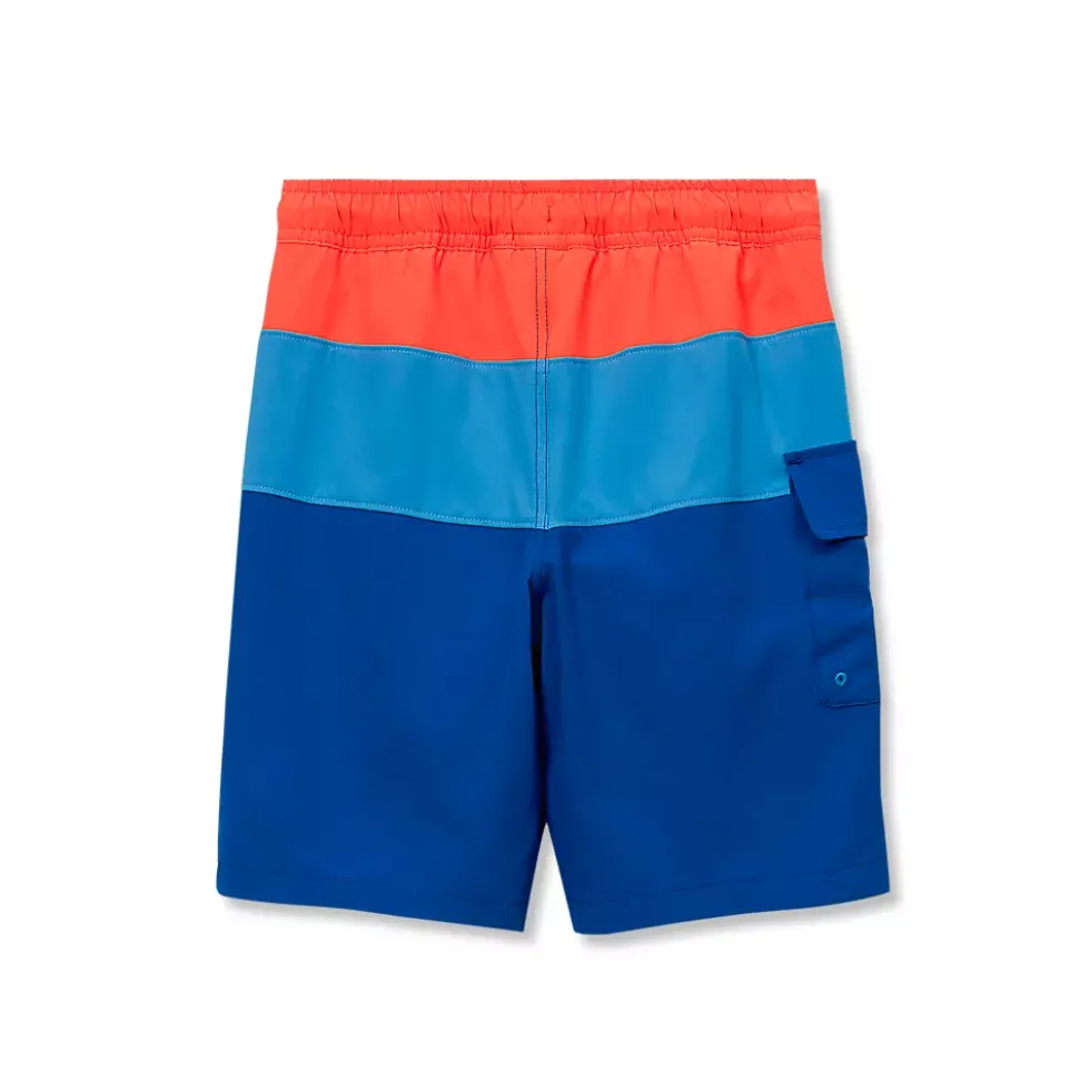 Boys Chlorine Resistant Colorblock Hydroliner Board Swim Trunks