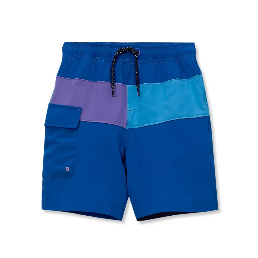 Boys Chlorine Resistant Colorblock Hydroliner Board Swim Trunks