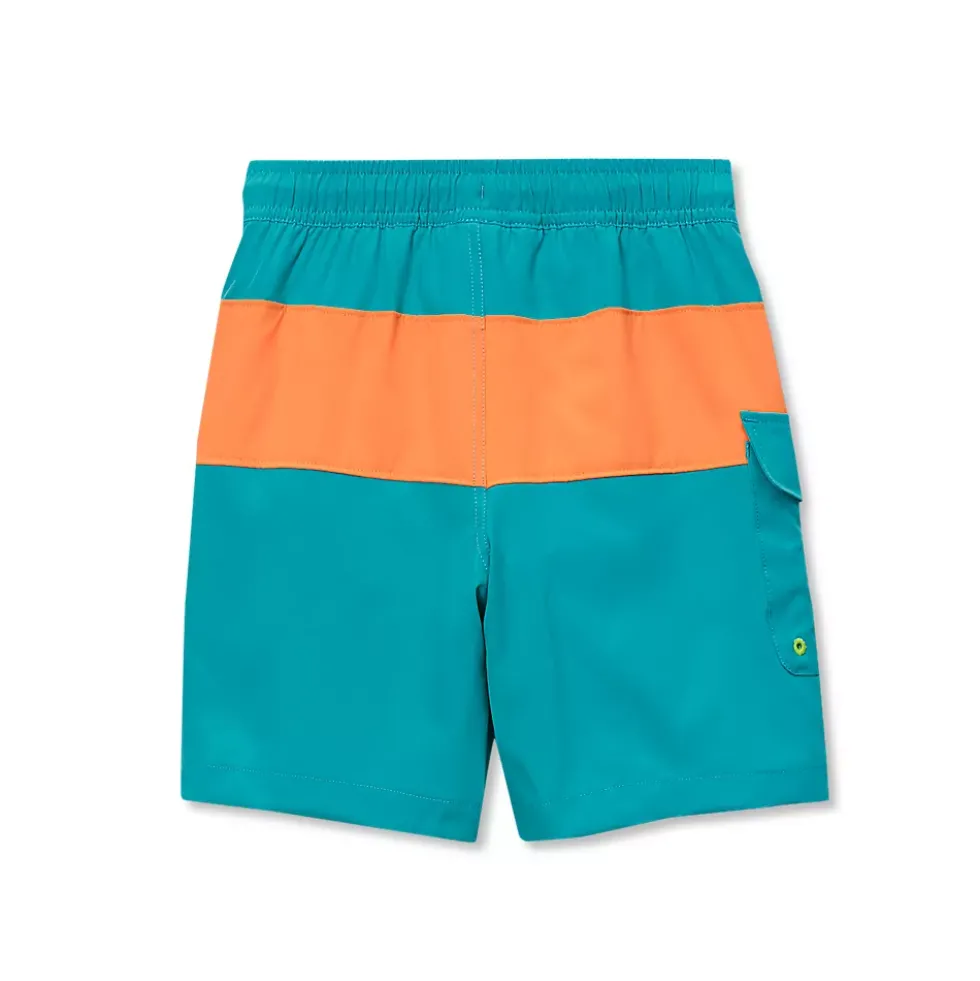 Boys Chlorine Resistant Colorblock Hydroliner Board Swim Trunks