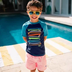 Boys Chlorine Resistant Seersucker Swim Trunks with Mesh Liner