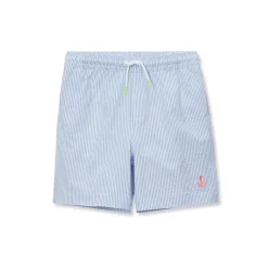 Boys Chlorine Resistant Seersucker Swim Trunks with Mesh Liner