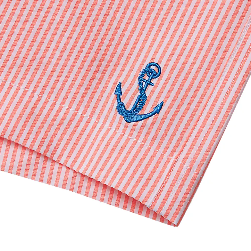Boys Chlorine Resistant Seersucker Swim Trunks with Mesh Liner