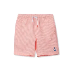 Boys Chlorine Resistant Seersucker Swim Trunks with Mesh Liner