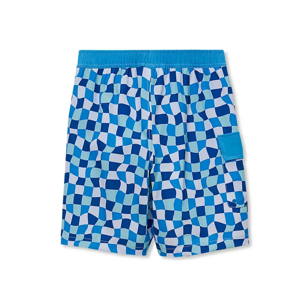 Boys Chlorine Resistant Stretch Printed Hydroliner Board Swim Trunks