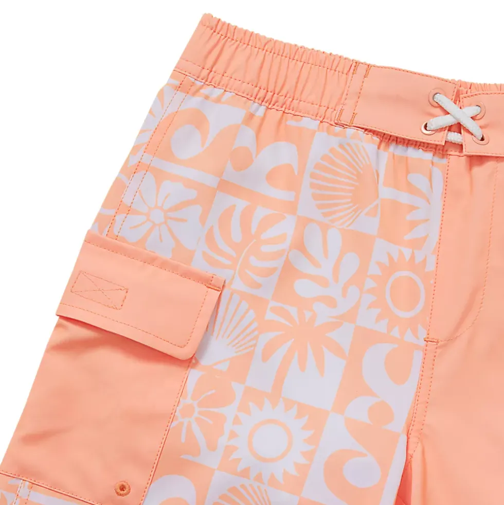 Boys Chlorine Resistant Stretch Printed Hydroliner Board Swim Trunks