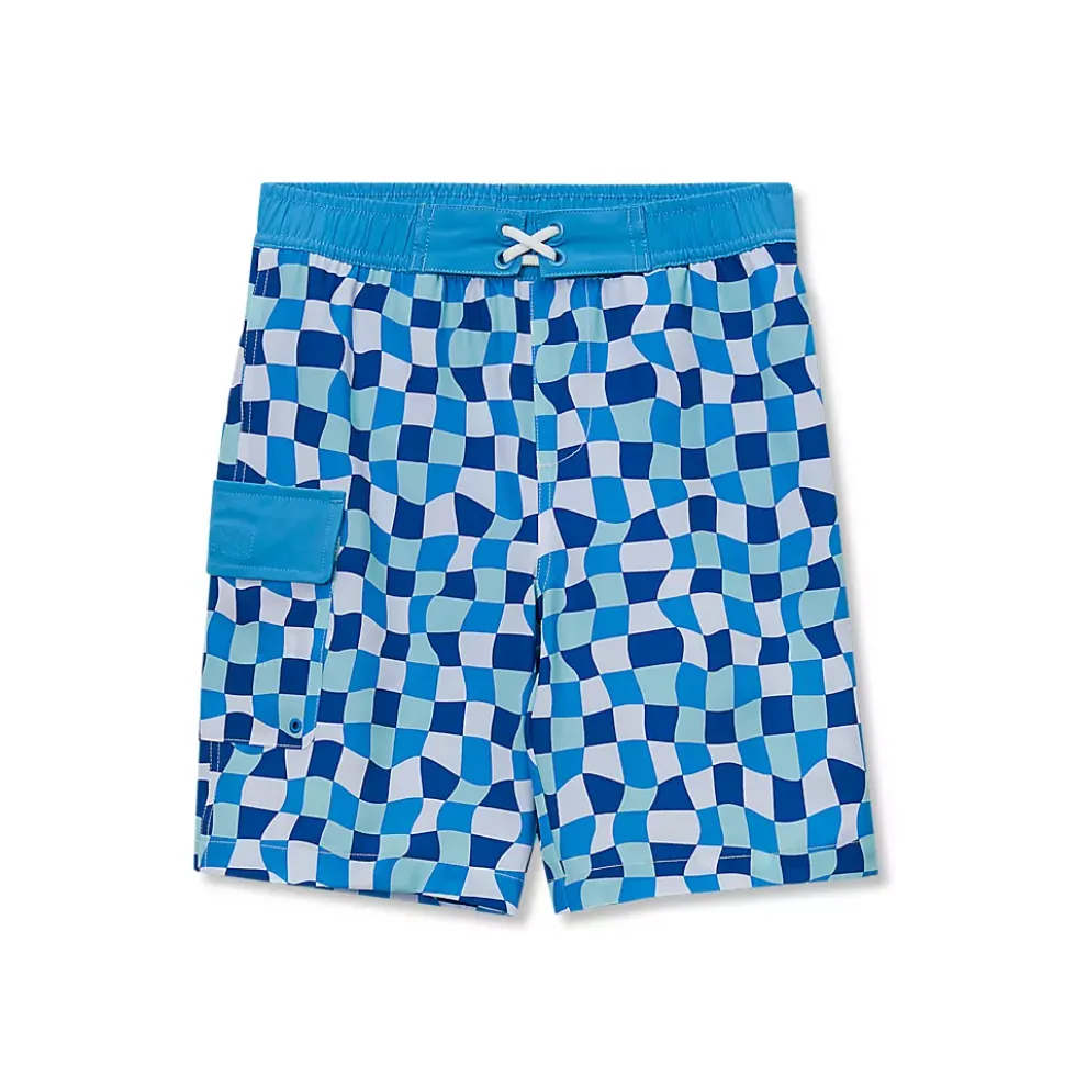 Boys Chlorine Resistant Stretch Printed Hydroliner Board Swim Trunks