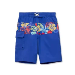 Boys Chlorine Resistant Stretch Print Blocked Hydroliner Board Swim Trunks