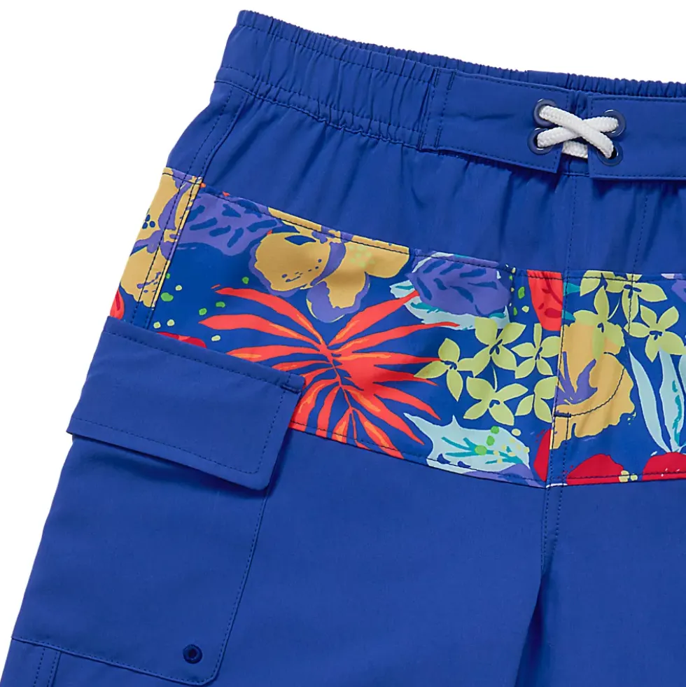 Boys Chlorine Resistant Stretch Print Blocked Hydroliner Board Swim Trunks
