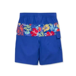 Boys Chlorine Resistant Stretch Print Blocked Hydroliner Board Swim Trunks