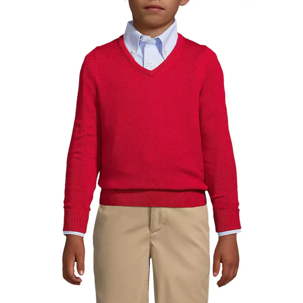 Boys Cotton Modal Fine Gauge V-neck Sweater