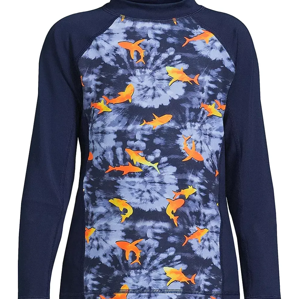 Boys Husky Mock Neck Long Sleeve UPF 50 Swim Rash Guard