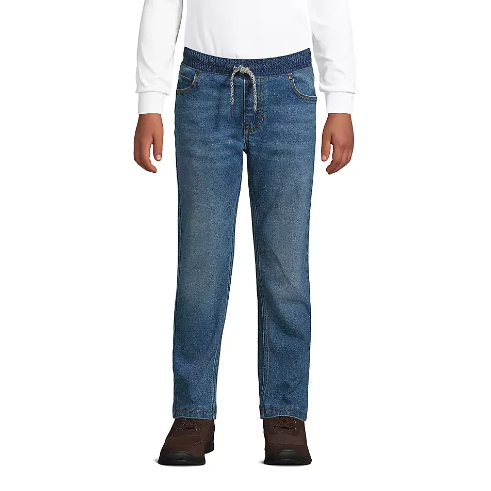 Boys Iron Knee Lined Stretch Pull On Denim Jeans