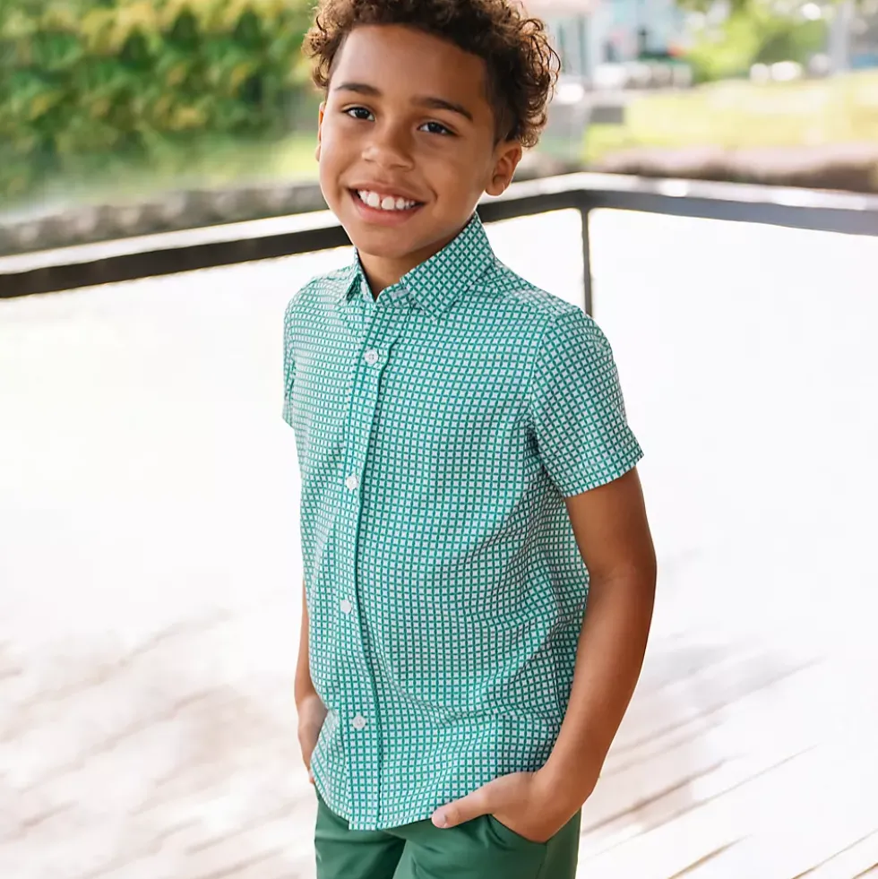 Boys Short Sleeve Button Down Performance Shirt