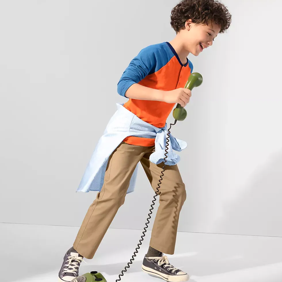 Boys Stretch Soft Rib Waist Iron Knee Pull On Pants
