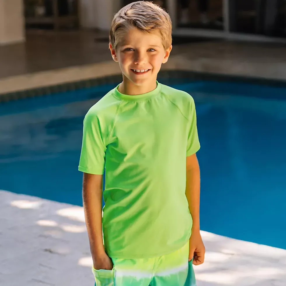 Boys Sunshade UPF 50 Chlorine Resistant Short Sleeve Crew Neck Rash Guard