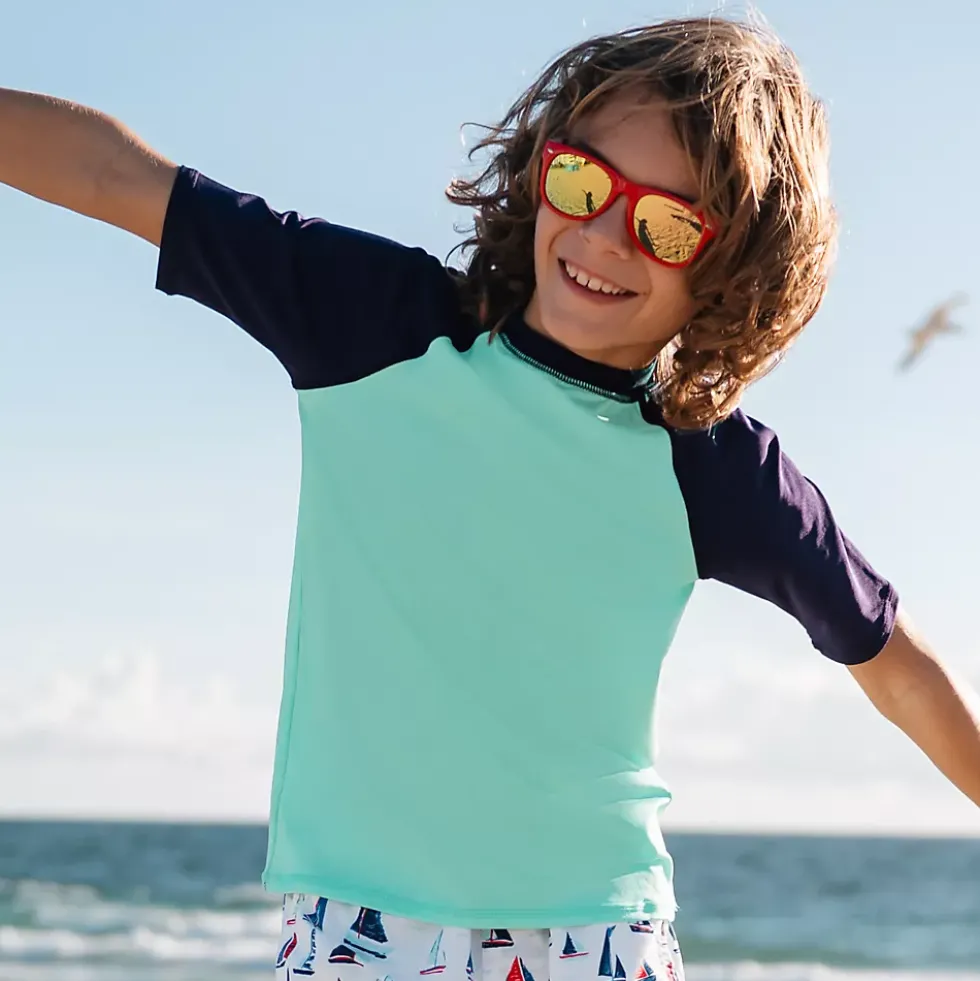 Boys Sunshade UPF 50 Chlorine Resistant Short Sleeve Crew Neck Rash Guard