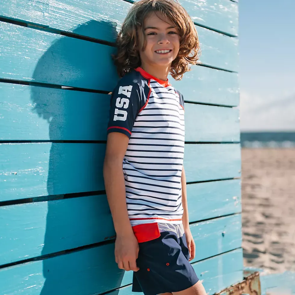 Boys Sunshade UPF 50 Chlorine Resistant Short Sleeve Crew Neck Rash Guard