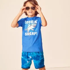 Boys Sunshade UPF 50 Chlorine Resistant Short Sleeve Crew Neck Rash Guard