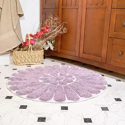 Chesapeake Bursting Flower Cotton Anti Skid 2 Piece Round Bath Rug Set