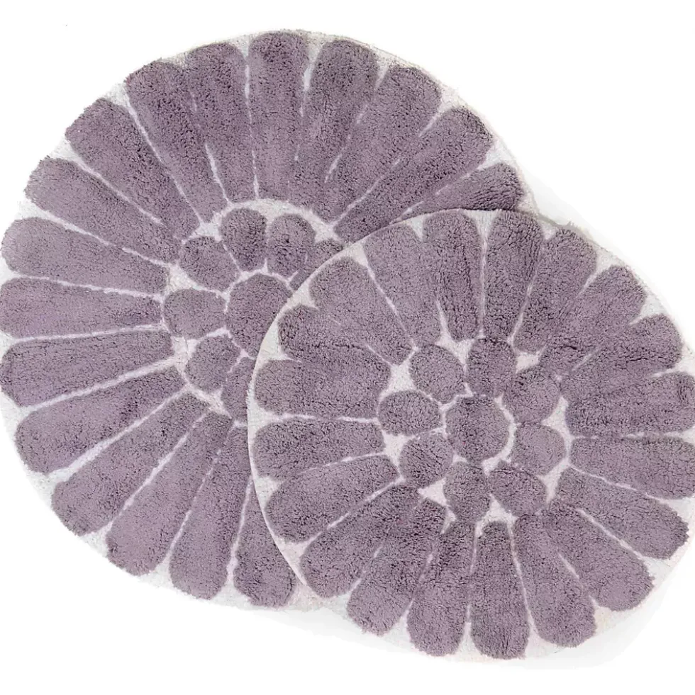 Chesapeake Bursting Flower Cotton Anti Skid 2 Piece Round Bath Rug Set
