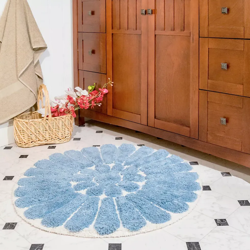 Chesapeake Bursting Flower Cotton Anti Skid 2 Piece Round Bath Rug Set