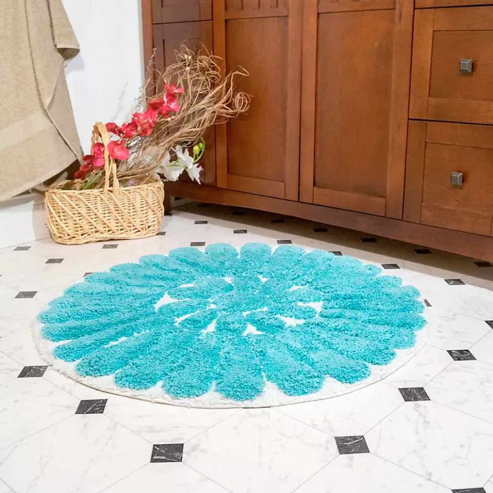 Chesapeake Bursting Flower Cotton Anti Skid 2 Piece Round Bath Rug Set