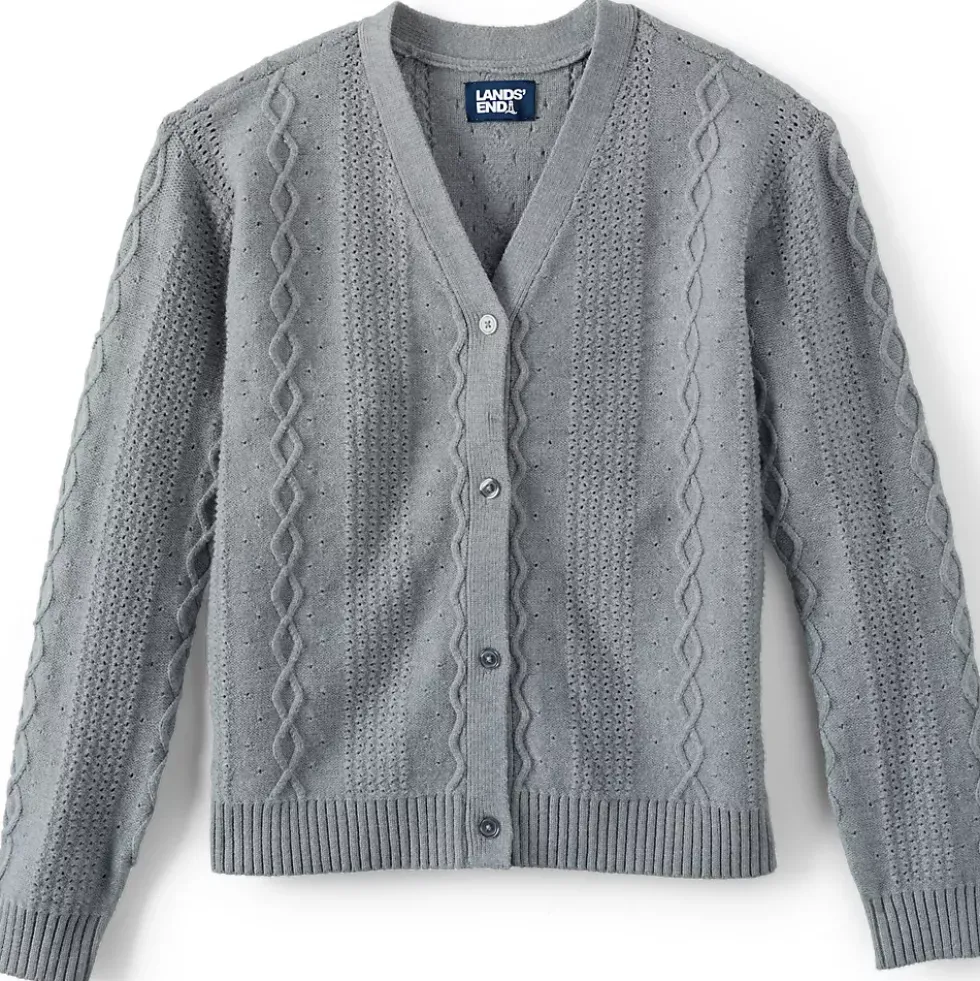 Girls Button Front Cable Cardigan