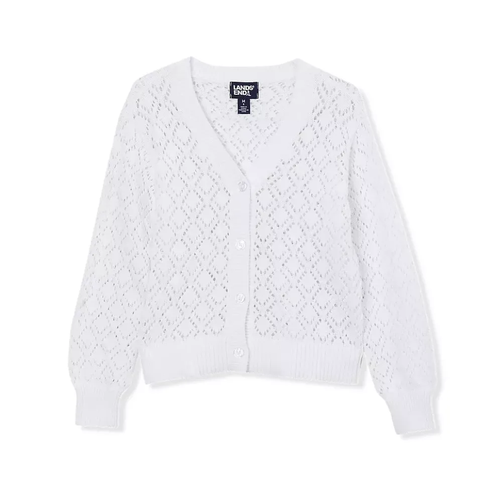 Girls Button Front Pointelle Knit Cardigan
