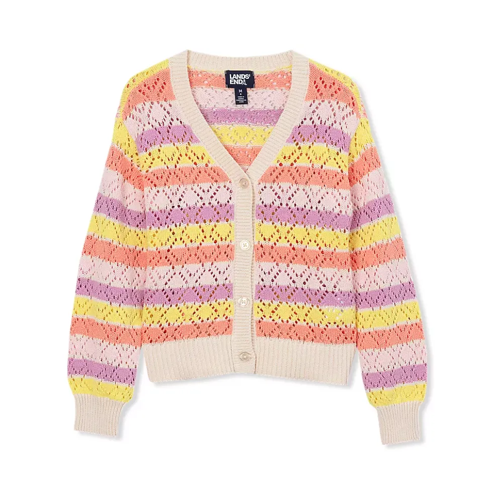 Girls Button Front Pointelle Knit Cardigan
