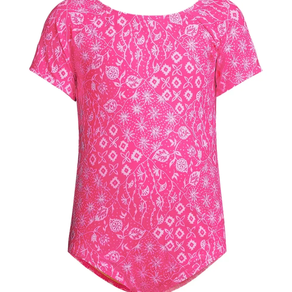 Girls Cap Sleeve Portrait One Piece Swimsuit