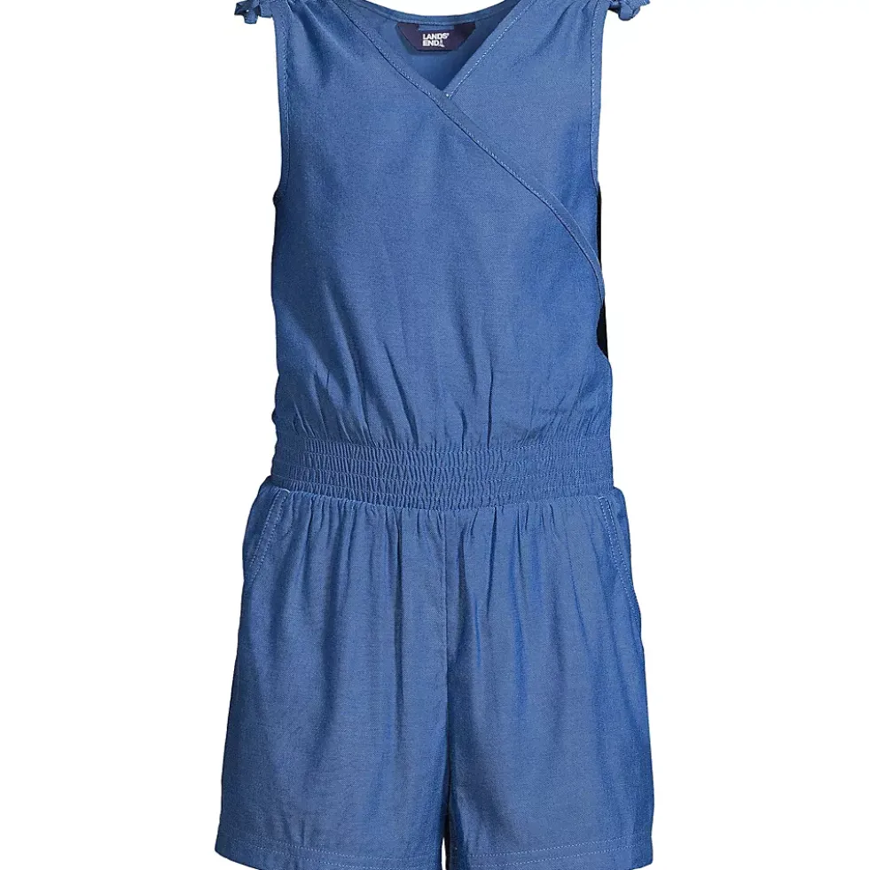 Girls Chambray Cinch Waist Romper