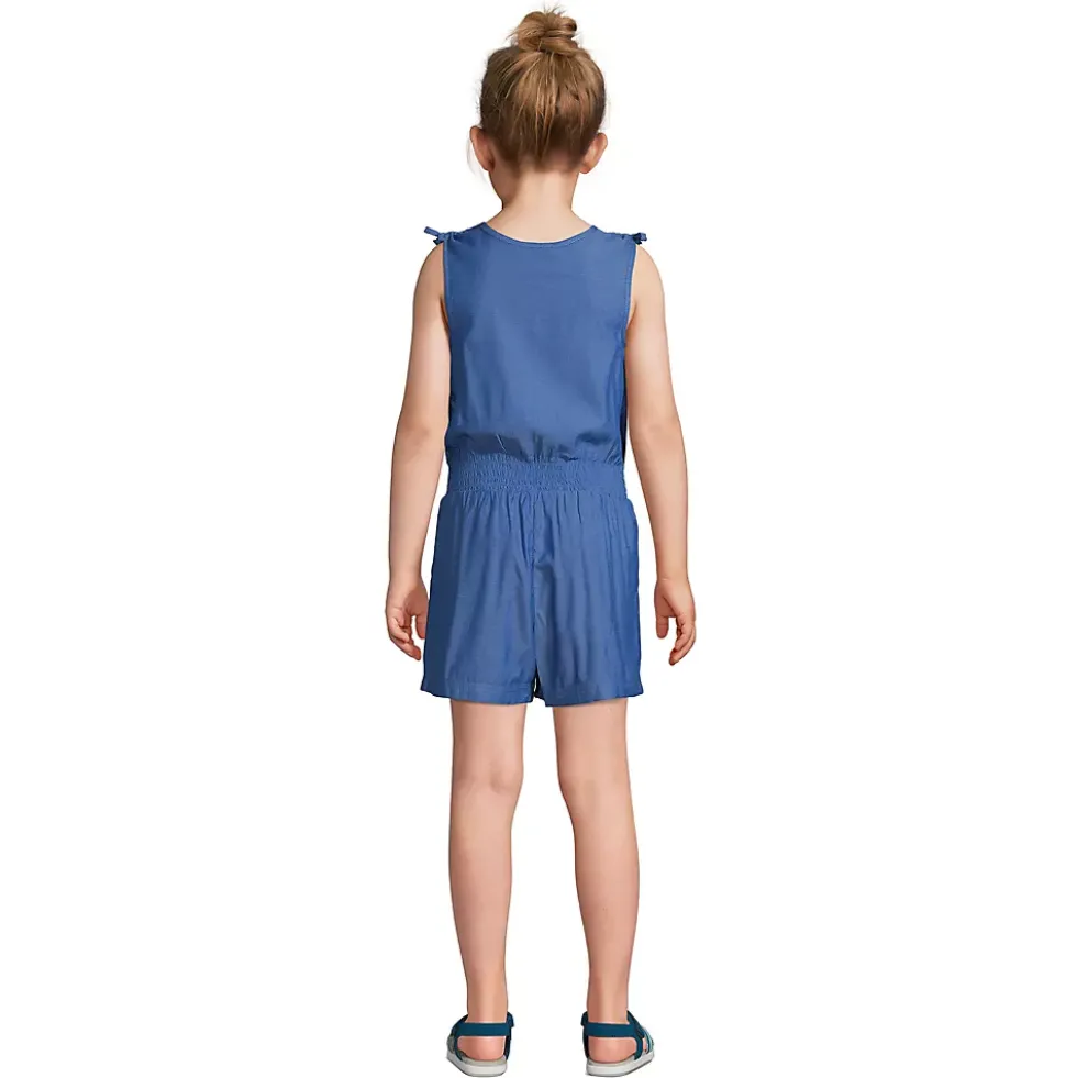 Girls Chambray Cinch Waist Romper