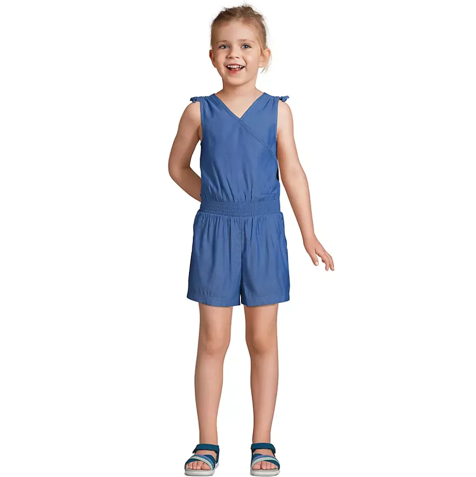 Girls Chambray Cinch Waist Romper