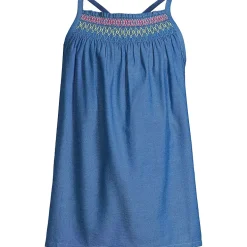 Girls Chambray Smocked Tank Top