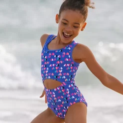 Girls Chlorine Resistant Asymmetrical One Piece Swimsuit