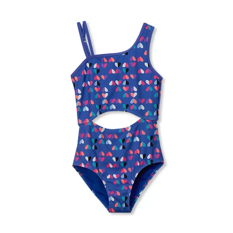Girls Chlorine Resistant Asymmetrical One Piece Swimsuit