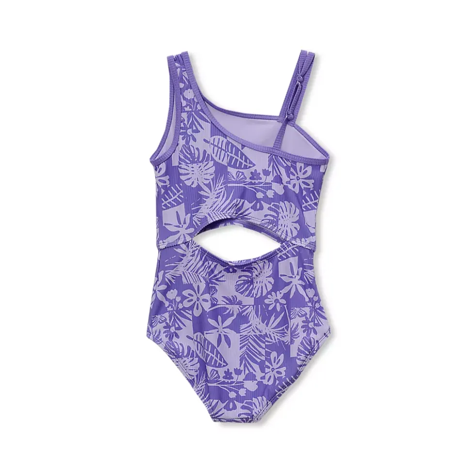 Girls Chlorine Resistant Asymmetrical One Piece Swimsuit