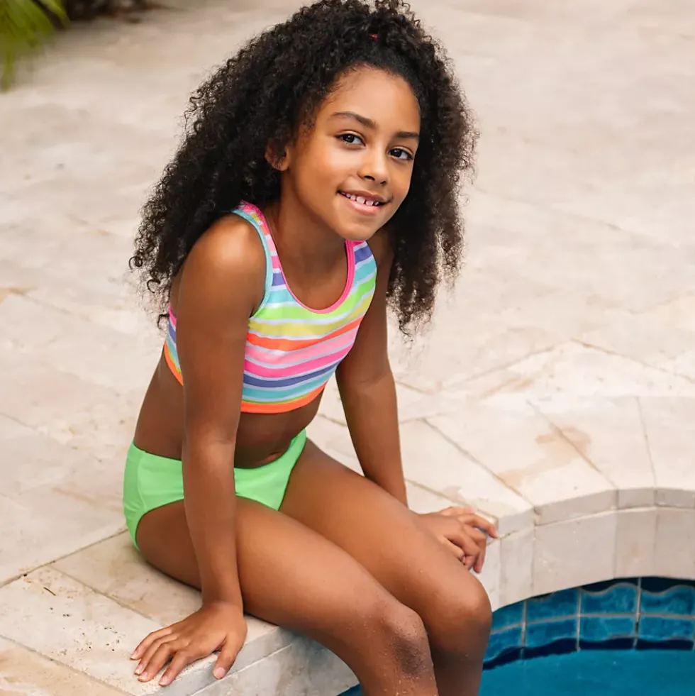 Girls Chlorine Resistant Contrast Racer Back Bikini Top