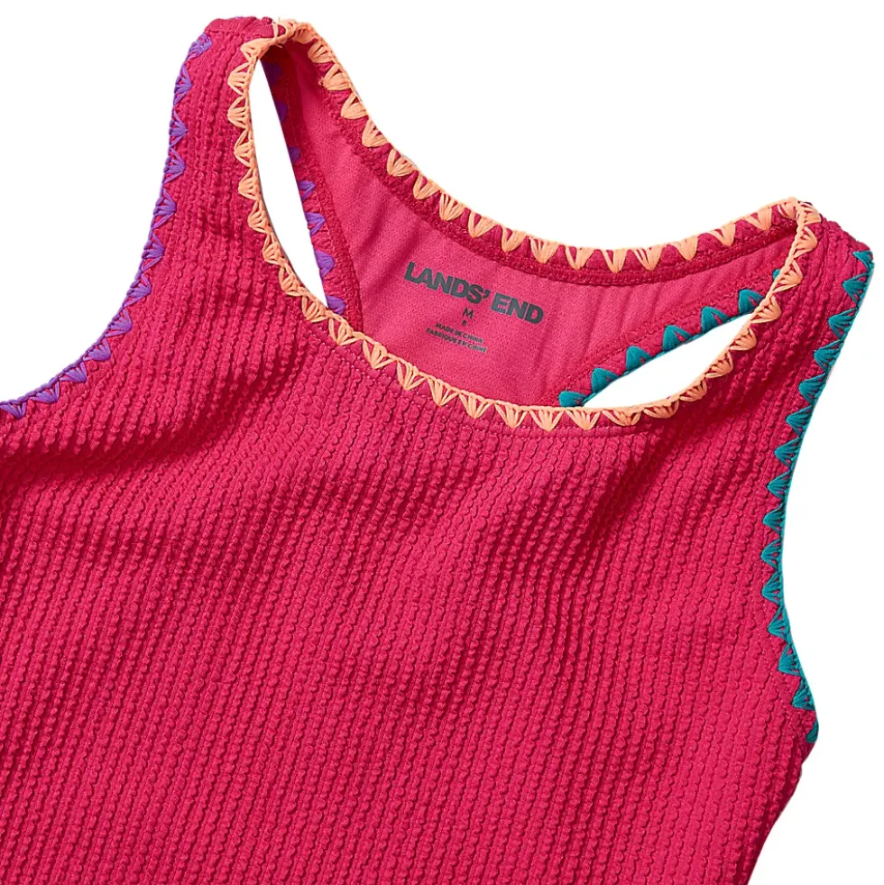 Girls Chlorine Resistant Embroidered One Piece Swimsuit
