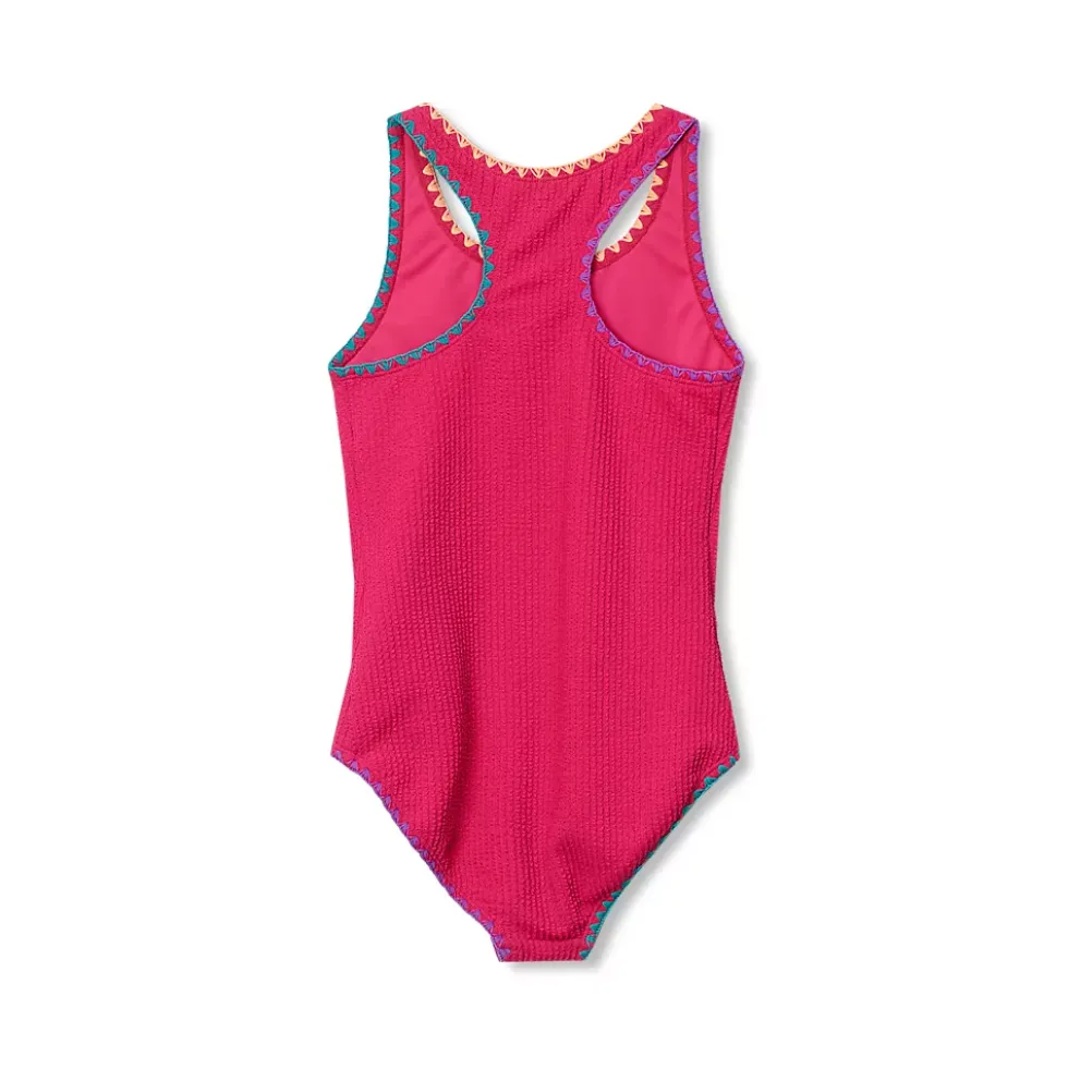 Girls Chlorine Resistant Embroidered One Piece Swimsuit