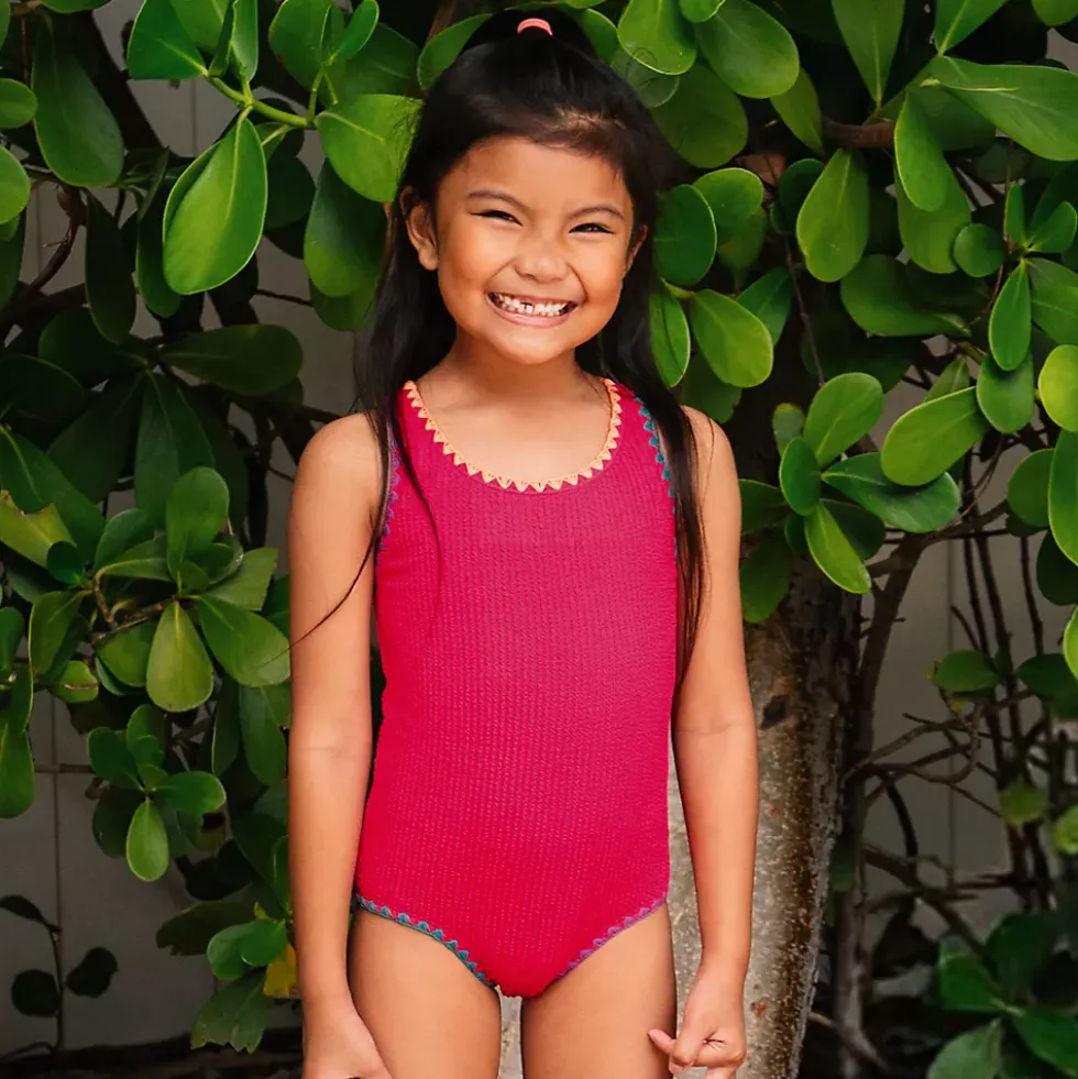 Girls Chlorine Resistant Embroidered One Piece Swimsuit