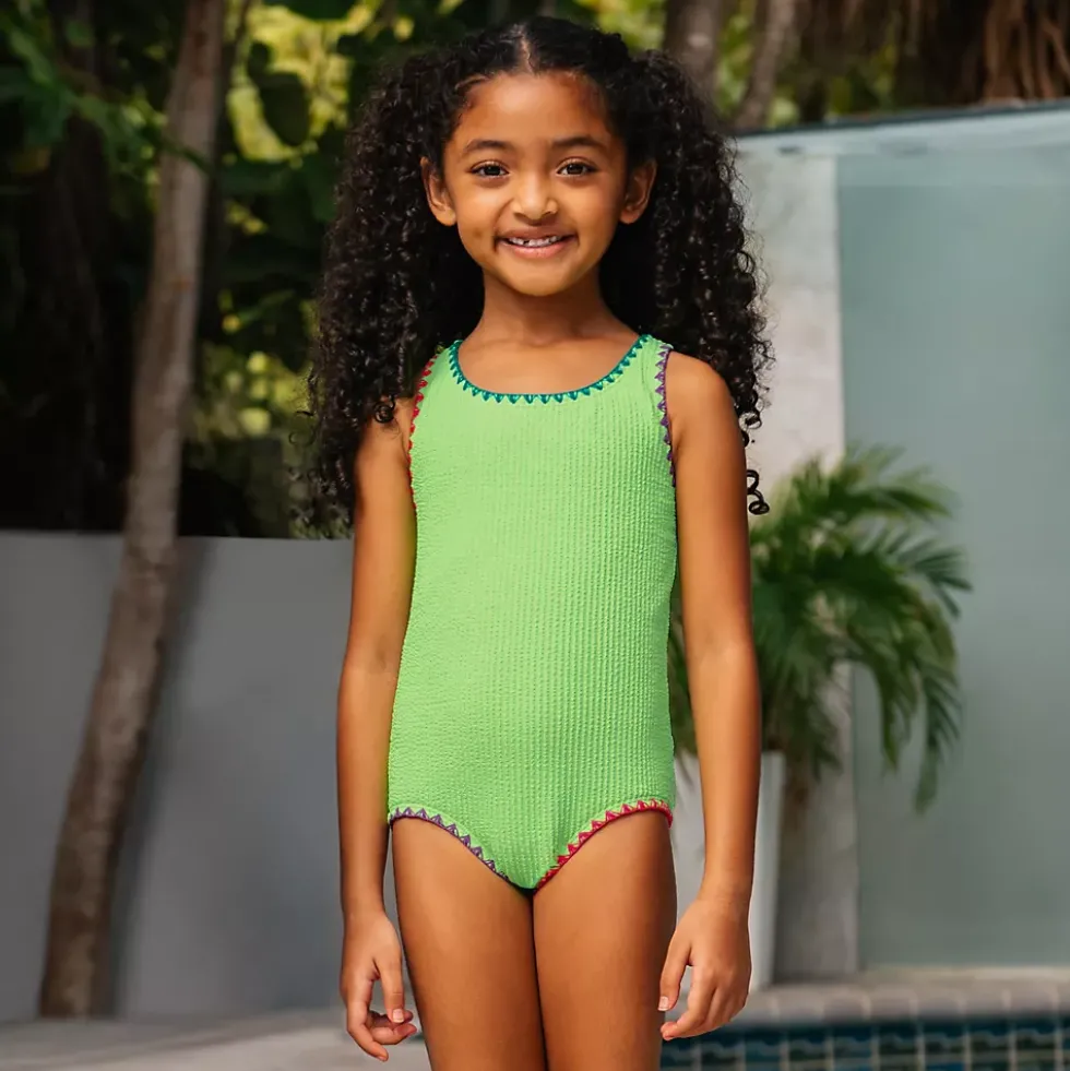 Girls Chlorine Resistant Embroidered One Piece Swimsuit