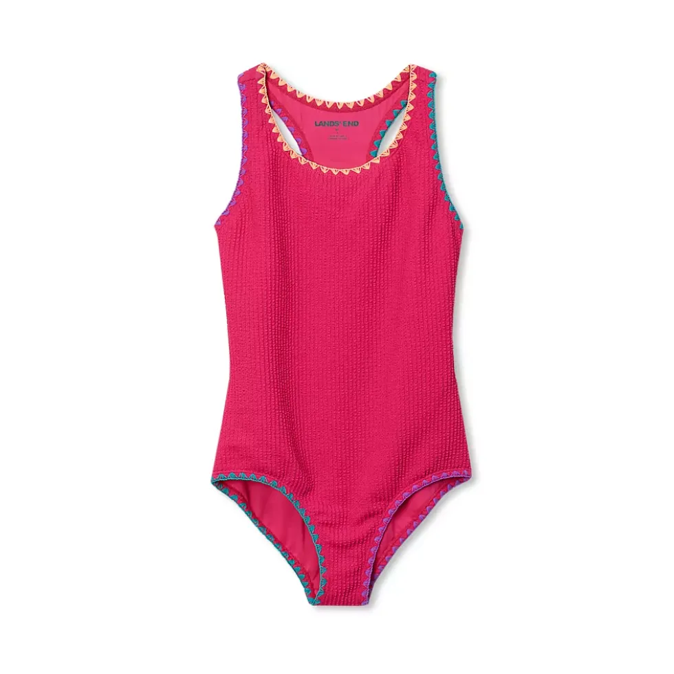 Girls Chlorine Resistant Embroidered One Piece Swimsuit