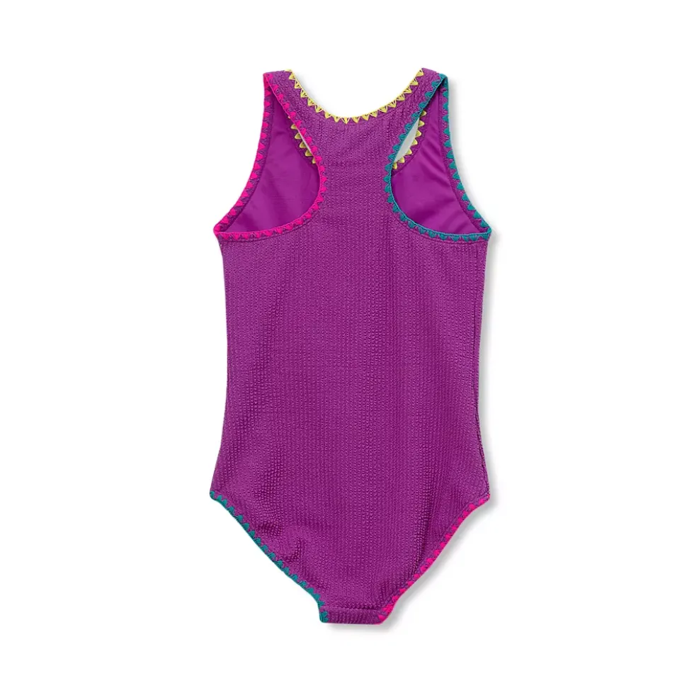 Girls Chlorine Resistant Embroidered One Piece Swimsuit