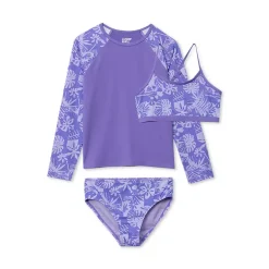 Girls Chlorine Resistant Long Sleeve Rash Guard Bikini 3 Piece Swimsuit Set