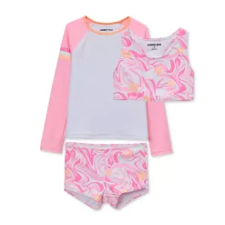 Girls Chlorine Resistant Long Sleeve Rash Guard Boyshort 3 Piece Swimsuit Set