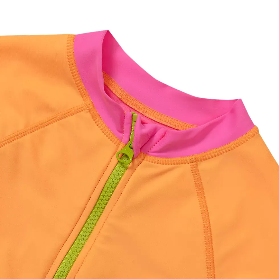 Girls Chlorine Resistant Long Sleeve One Piece Half Zip Swimsuit