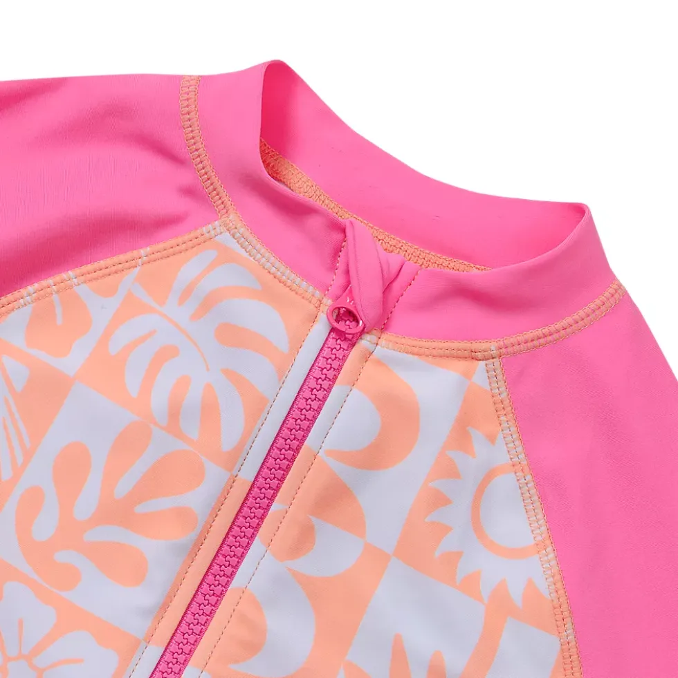 Girls Chlorine Resistant Long Sleeve One Piece Half Zip Swimsuit
