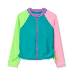 Girls Chlorine Resistant Long Sleeve Zip Front Rash Guard